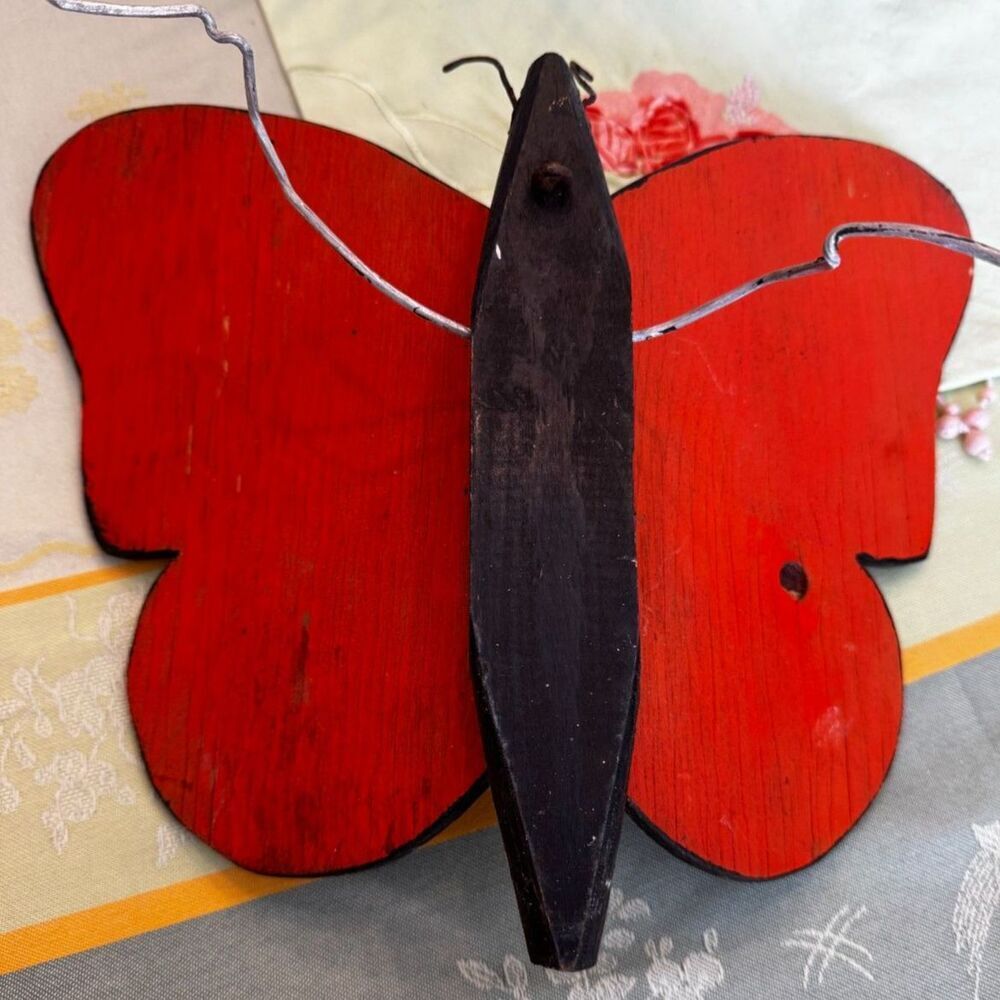 Vintage wooden handmade and hand painted garden butterfly; cottage garden decor - Picture 5 of 7